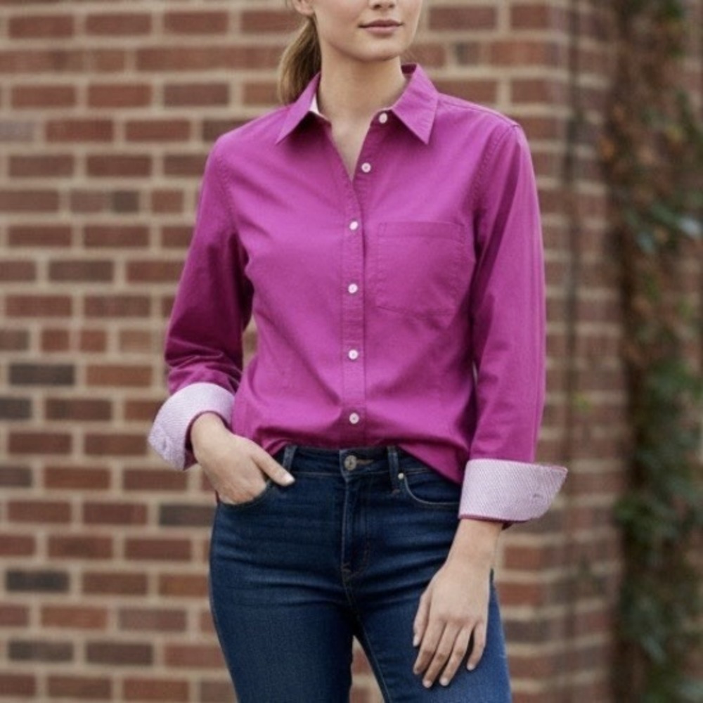 LL Bean Magenta Pink Stretch Flip Cuff Button Up Shirt Size‎ XL